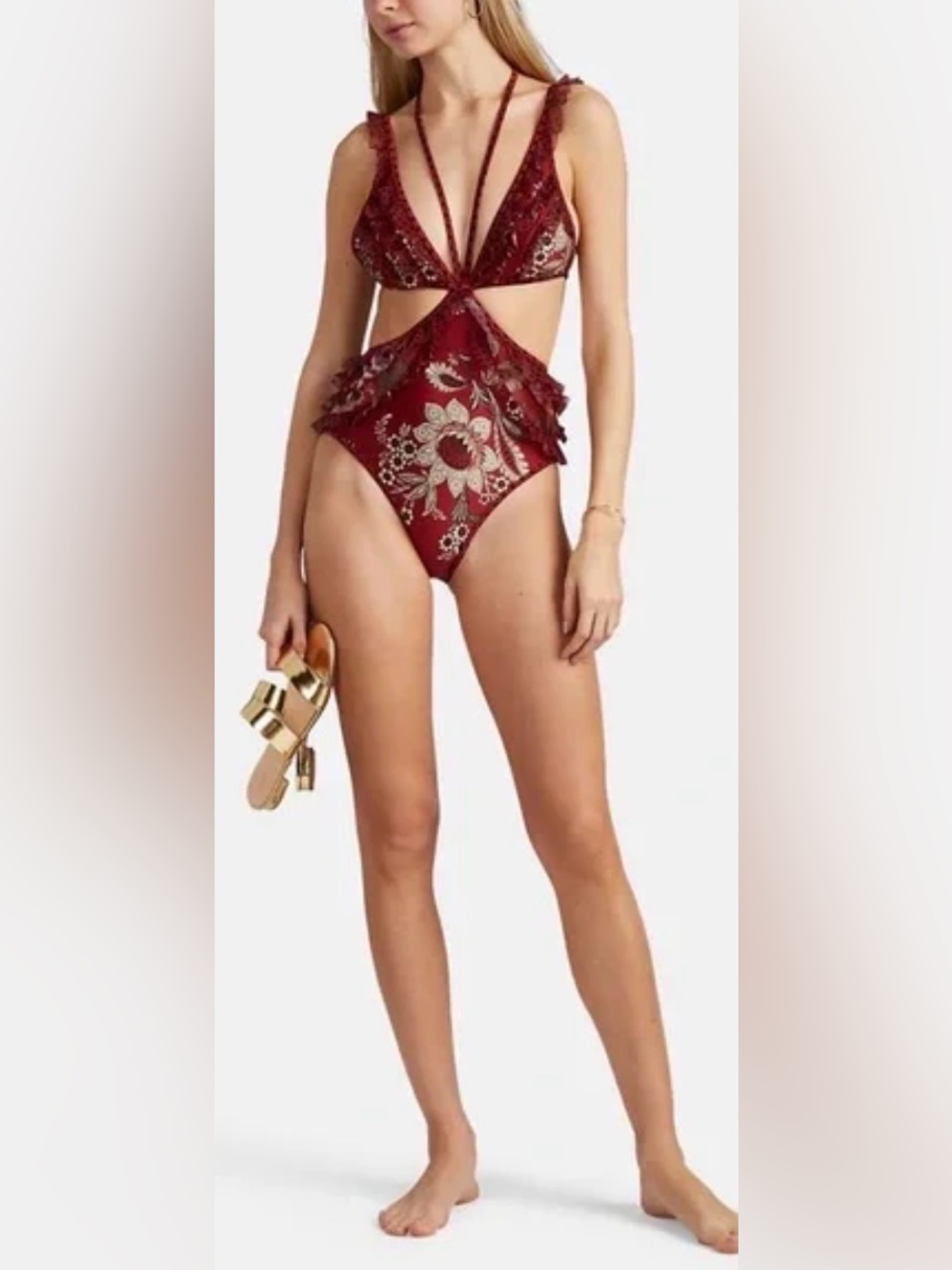 NWOT Zimmermann Juno Cut Out Ruffle Floral & Polka Dot One-piece Swimsuit. S